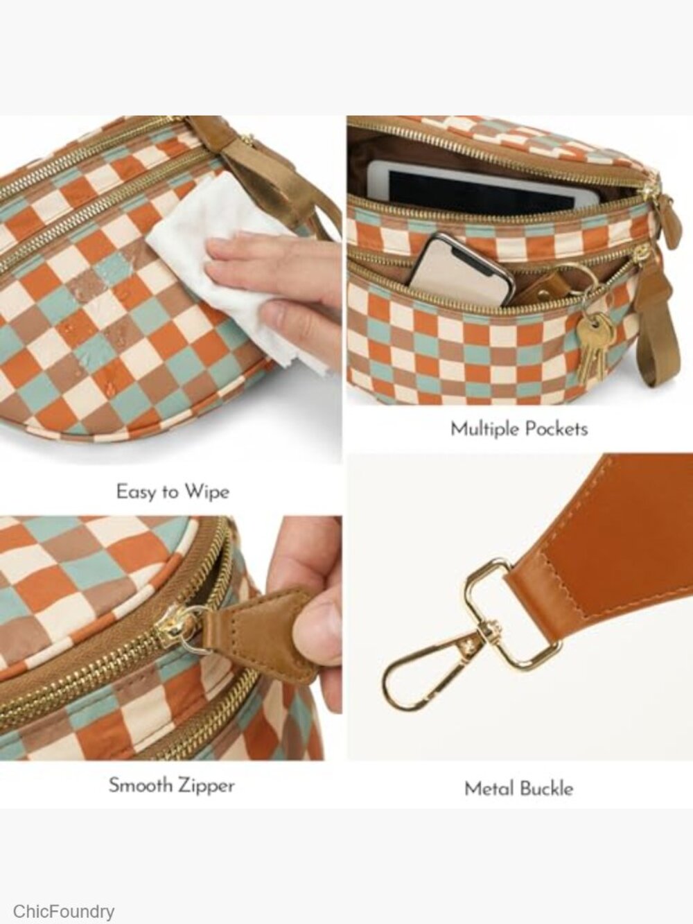 Large Nylon Crescent Crossbody Bum Bag, Sling Belt Bag, Multi-Pocket Shoulder - Picture 6 of 6